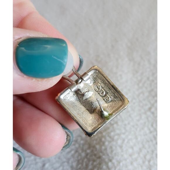 Vintage Signed DP Silver Tone Gold Tone Earrings Chunky Square Black Stone - Picture 8 of 9